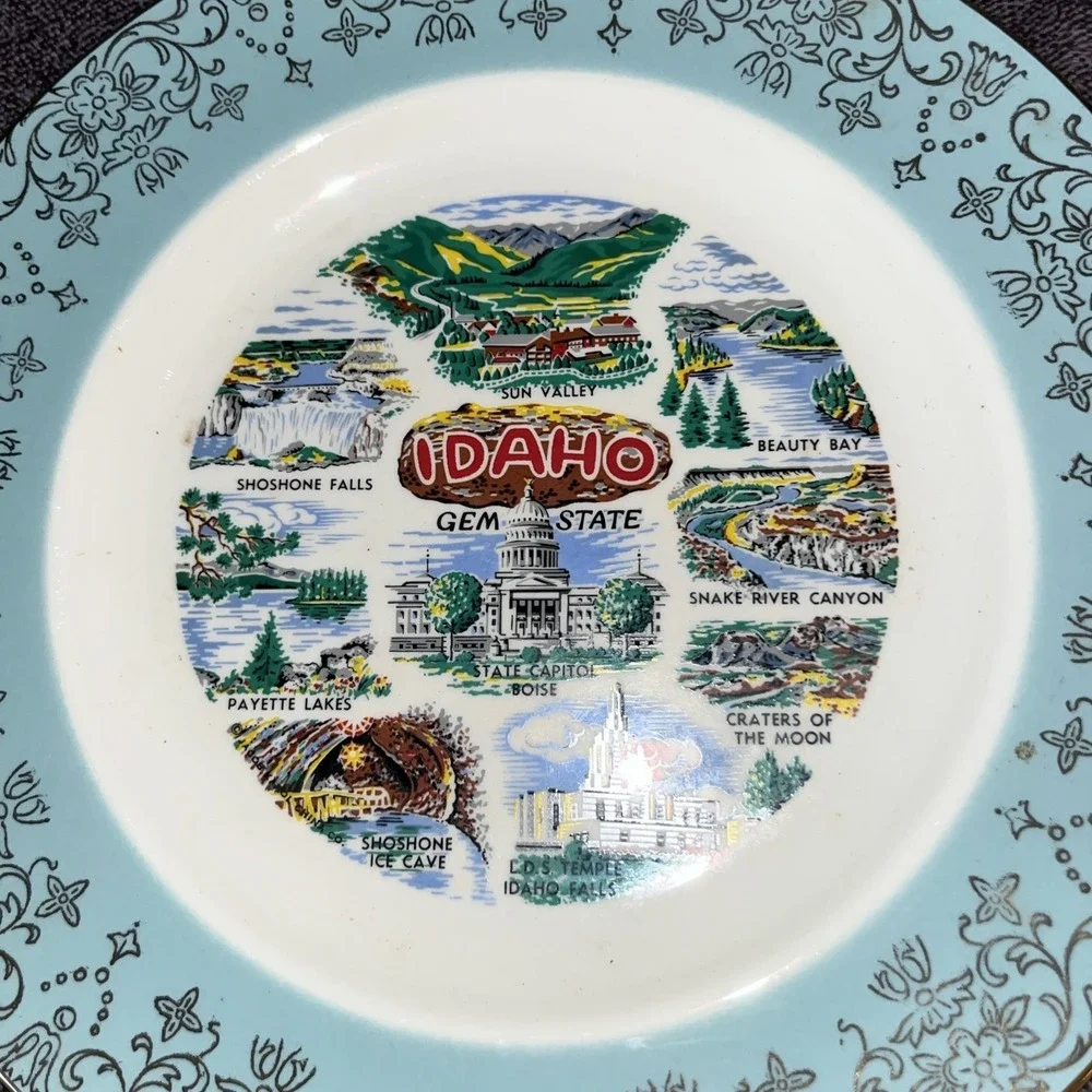 Vintage Idaho Gem State Boise Sun Valley Snake River Souvenir‎ Travel Plate